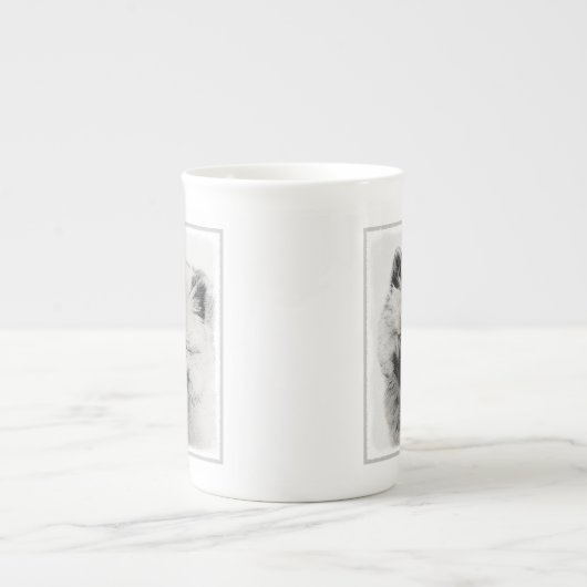 Keeshond Puppy Drawing - Cute Original Dog Art Porselein Kop (Voorkant)