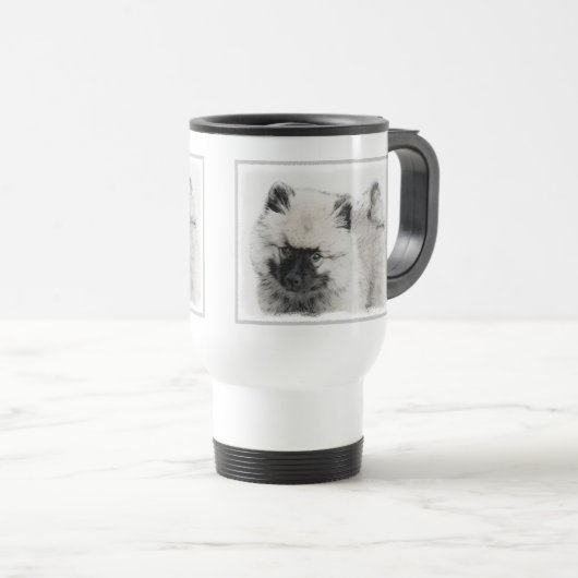 Keeshond Puppy Drawing - Cute Original Dog Art Reisbeker (Voorkant rechts)