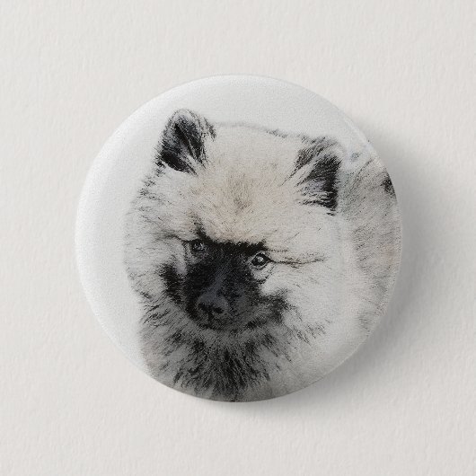Keeshond Puppy Drawing - Cute Original Dog Art Ronde Button 5,7 Cm (Voorkant)