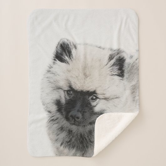 Keeshond Puppy Drawing - Cute Original Dog Art Sherpa Deken (Voorkant)