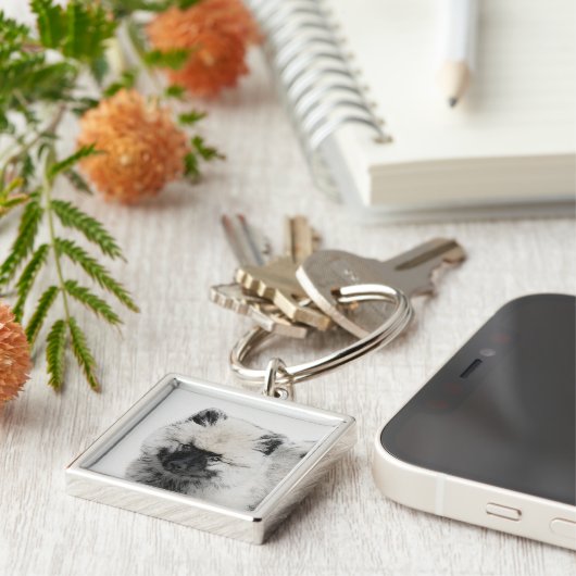 Keeshond Puppy Drawing - Cute Original Dog Art Sleutelhanger (Zijkant)