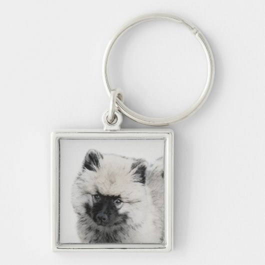 Keeshond Puppy Drawing - Cute Original Dog Art Sleutelhanger (Voorkant)