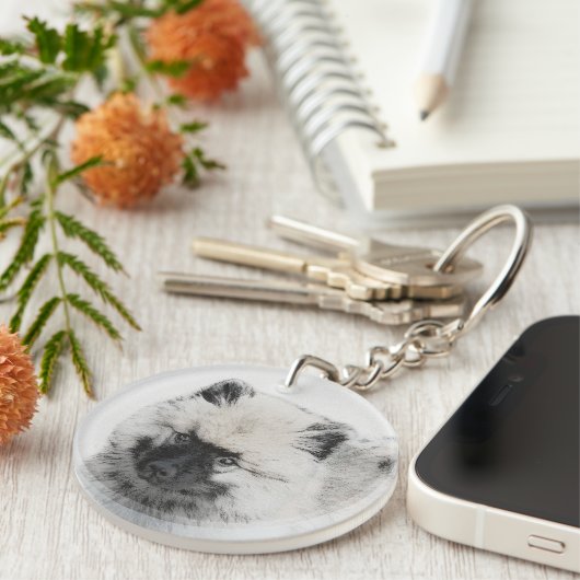 Keeshond Puppy Drawing - Cute Original Dog Art Sleutelhanger (Voorkant Rechts)