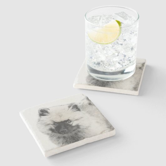 Keeshond Puppy Drawing - Cute Original Dog Art Stenen Onderzetter (Zijkant)