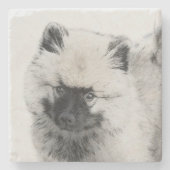 Keeshond Puppy Drawing - Cute Original Dog Art Stenen Onderzetter (Voorkant)