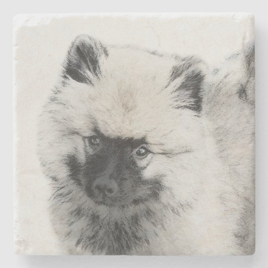Keeshond Puppy Drawing - Cute Original Dog Art Stenen Onderzetter (Voorkant)