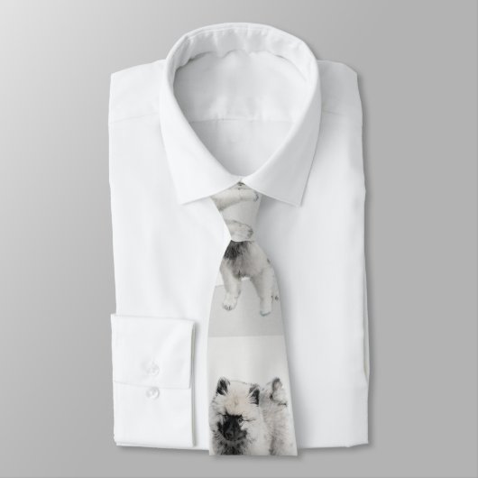 Keeshond Puppy Drawing - Cute Original Dog Art Stropdas (Gebonden)