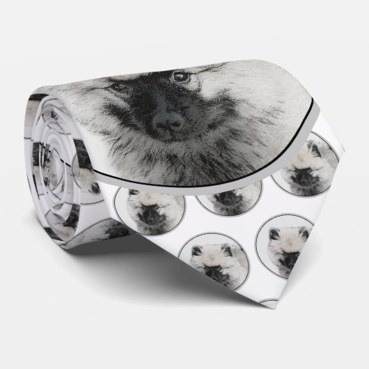 Keeshond Puppy Drawing - Cute Original Dog Art Stropdas (Opgerold)