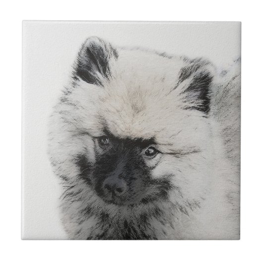 Keeshond Puppy Drawing - Cute Original Dog Art Tegeltje (Voorkant)
