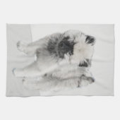 Keeshond Puppy Drawing - Cute Original Dog Art Theedoek (Horizontaal)