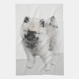 Keeshond Puppy Drawing - Cute Original Dog Art Theedoek