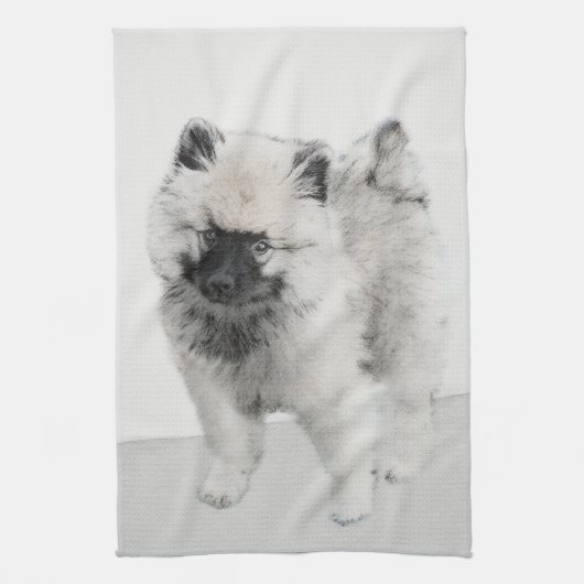 Keeshond Puppy Drawing - Cute Original Dog Art Theedoek (Verticaal)