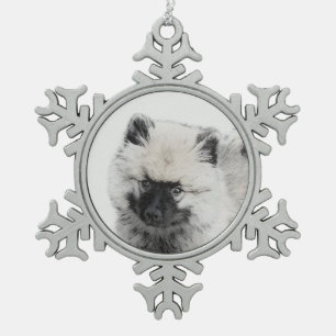 Keeshond Puppy Drawing - Cute Original Dog Art Tin Sneeuwvlok Ornament