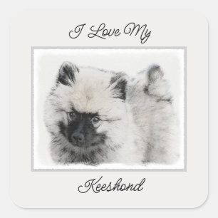 Keeshond Puppy Drawing - Cute Original Dog Art Vierkante Sticker