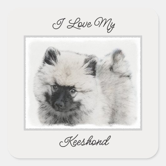 Keeshond Puppy Drawing - Cute Original Dog Art Vierkante Sticker (Voorkant)