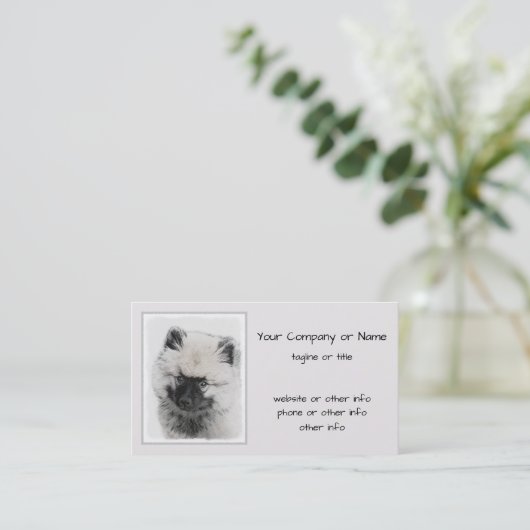 Keeshond Puppy Drawing - Cute Original Dog Art Visitekaartje (Staand voorkant)