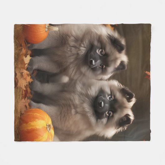 Keeshond Puppy Herfst Delight Pompoen Fleece Deken (Voorkant (Horizontaal))