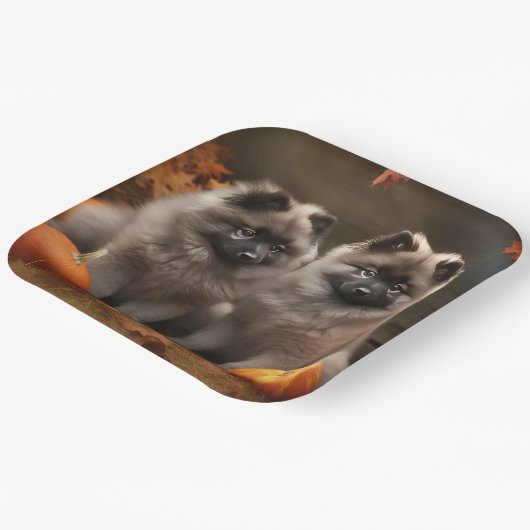 Keeshond Puppy Herfst Delight Pompoen Papieren Bordje (Gebogen)