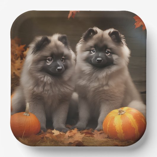 Keeshond Puppy Herfst Delight Pompoen Papieren Bordje (Voorkant)