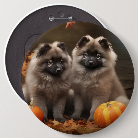 Keeshond Puppy Herfst Delight Pompoen Ronde Button 6,0 Cm (Voorkant /achterkant)