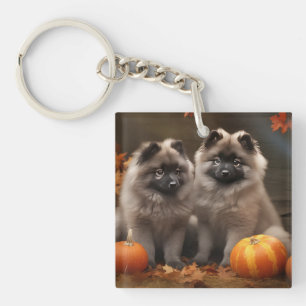 Keeshond Puppy Herfst Delight Pompoen Sleutelhanger