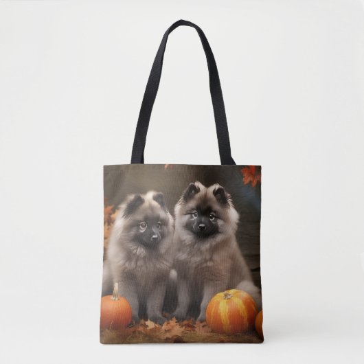Keeshond Puppy Herfst Delight Pompoen Tote Bag (Voorkant)