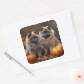 Keeshond Puppy Herfst Delight Pompoen Vierkante Sticker (Envelop)
