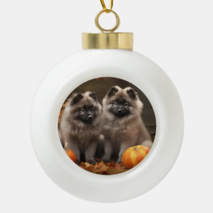 Keeshond Puppy Herfst Plezier Pompoen Keramische Bal Ornament