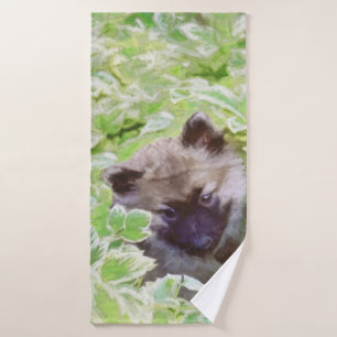 Keeshond Puppy in de Garden Painting Originele Kun Bad Handdoek