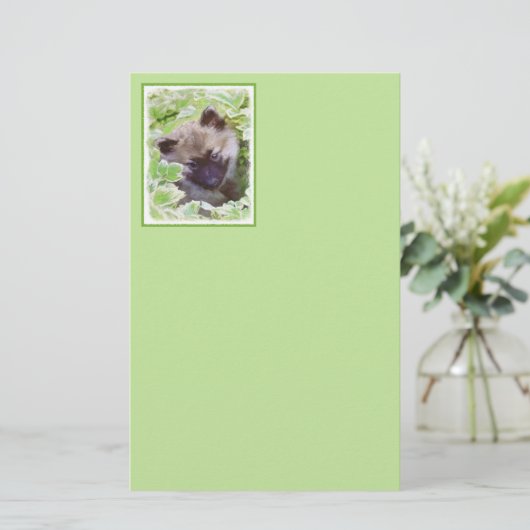 Keeshond Puppy in de Garden Painting Originele Kun Briefpapier (Staand voorkant)