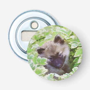 Keeshond Puppy in de Garden Painting Originele Kun Button Flesopener