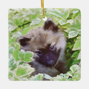 Keeshond Puppy in de Garden Painting Originele Kun Keramisch Ornament