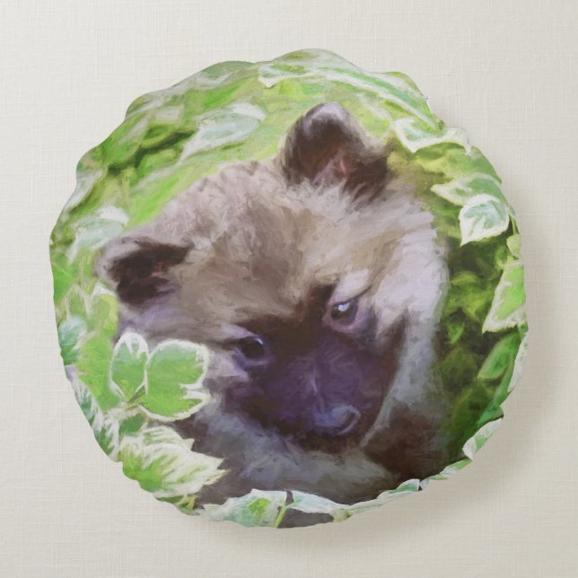 Keeshond Puppy in de Garden Painting Originele Kun Rond Kussen (Achterkant)