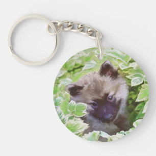 Keeshond Puppy in de Garden Painting Originele Kun Sleutelhanger