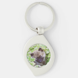 Keeshond Puppy in de Garden Painting Originele Kun Sleutelhanger