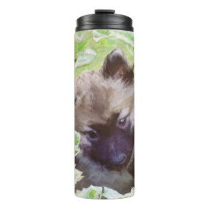 Keeshond Puppy in de Garden Painting Originele Kun Thermosbeker