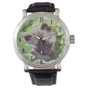 Keeshond Puppy in de Tuin Schilderij Originele Kun Horloge