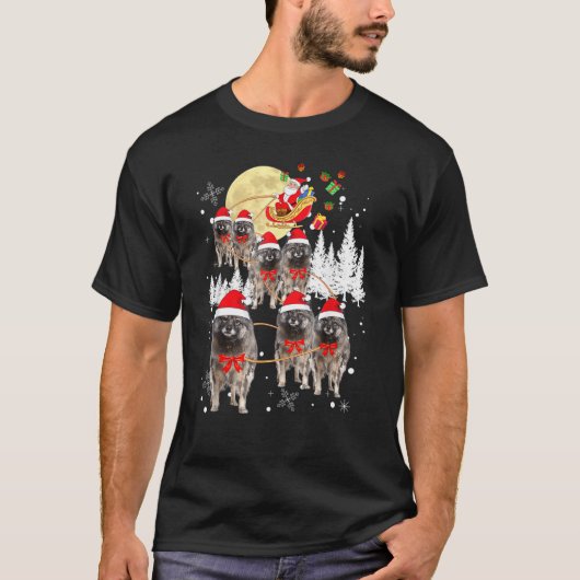 Keeshond Reindeer Kerstmaan Santa Dog T-shirt (Voorkant)