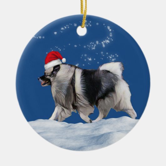 Keeshond Santa Kerstmis Keramisch Ornament (Voorkant)