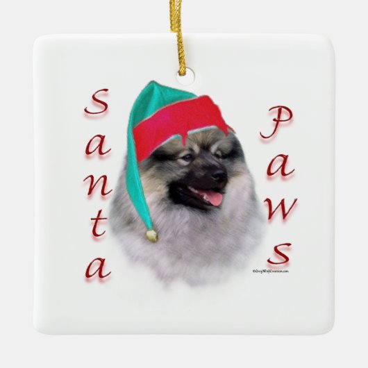 Keeshond Santa Paws Keramisch Ornament (Voorkant)