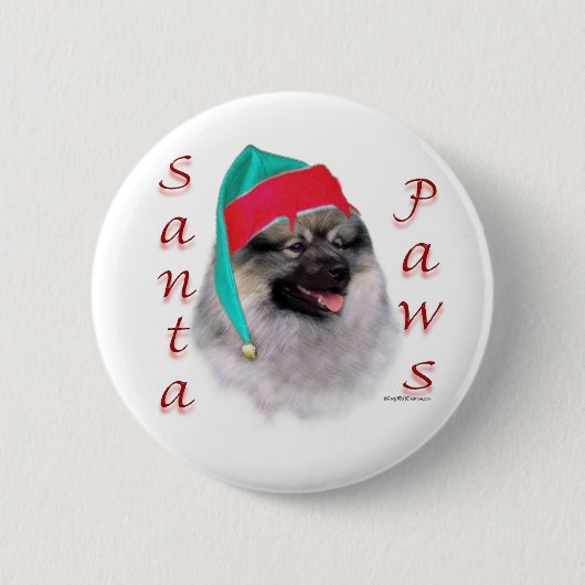 Keeshond Santa Paws Ronde Button 5,7 Cm (Voorkant)
