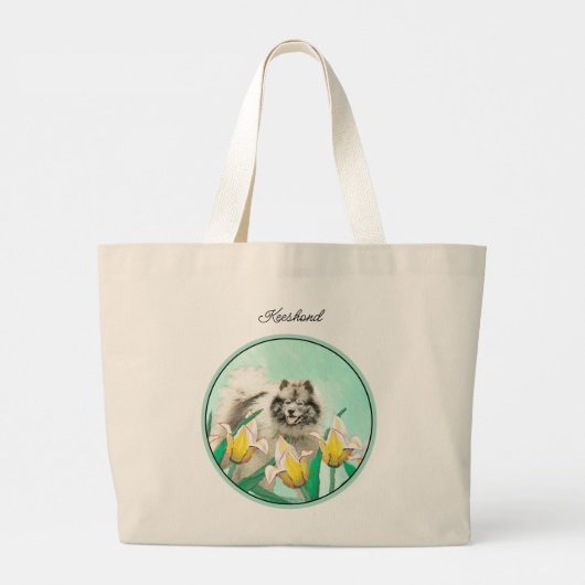 Keeshond Schilderen in Tulpen Schattigee Originele Grote Tote Bag (Achterkant)