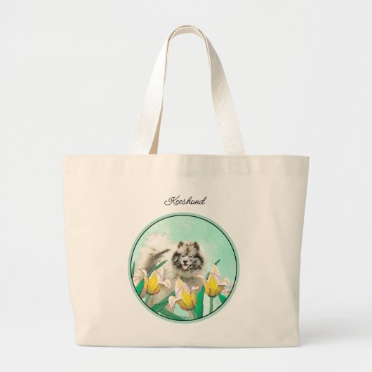 Keeshond Schilderen in Tulpen Schattigee Originele Grote Tote Bag (Voorkant)
