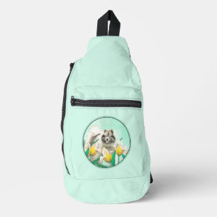 Keeshond Schilderen in Tulpen Schattigee Originele Sling Bag
