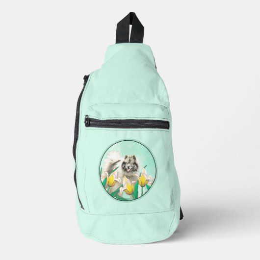 Keeshond Schilderen in Tulpen Schattigee Originele Sling Bag (Voorkant)