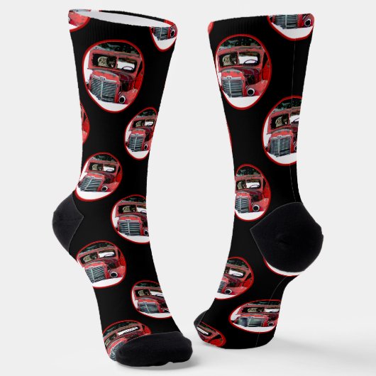 Keeshond Schilderen Kerst Oude Rode Truck Dog Art Sokken (Gebogen)