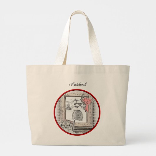 Keeshond Schilderen Kerstmis Winter Window Dog Art Grote Tote Bag (Achterkant)