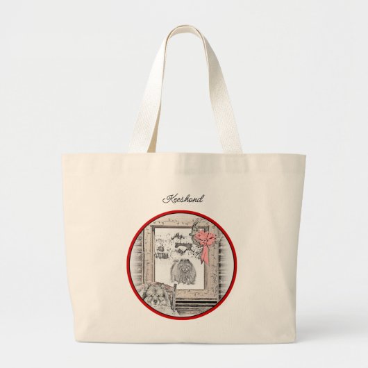 Keeshond Schilderen Kerstmis Winter Window Dog Art Grote Tote Bag (Voorkant)