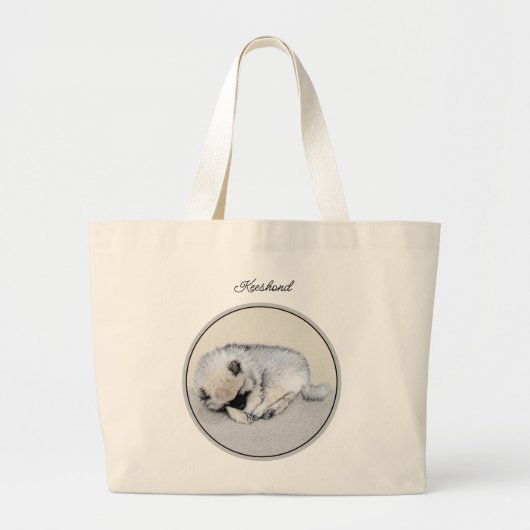 Keeshond Schilderen Slaappuppy Originele hondenkun Grote Tote Bag (Voorkant)