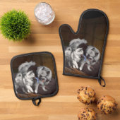 Keeshond Schilderen Speeltijd Schattigee Originele Ovenwant & Pannenlap Set (Top down)